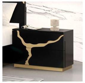 Goldsberg Black and Gold 2 Drawer Nightstand