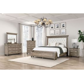 Philomath Aged Oak King Upholstered Storage Panel Bed