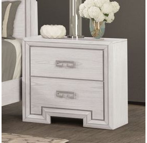 Basilone Rustic White 2 Drawer Nightstand with USB Charging