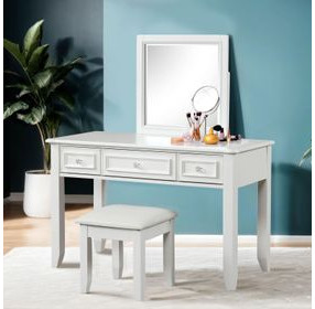 Naucalpan White Vanity Set with Stool