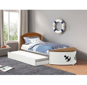 Poseidon White and Oak Twin Captain Novelty Bed with Trundle
