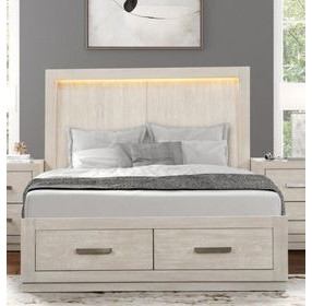 Wellingborough Light Gray Storage Panel Bedroom Set with LED Light