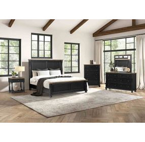 Neue Mills Farmhouse Black and Rustic Oak King Panel Bed