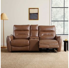 Terentius Caramel Brown 63" Power Reclining Loveseat with Storage