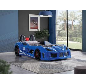 Trackster Blue Twin Novelty Car Bed with LED Light