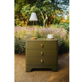 Fortune Olive Green Matte Lacquer Rectangular 3 Drawer Side Table