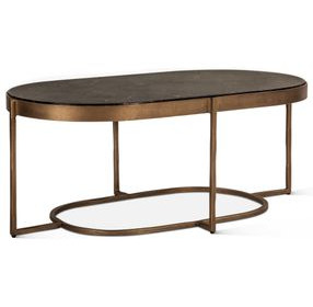 Fresno Brown and Black Oval Marble Top Cocktail Table