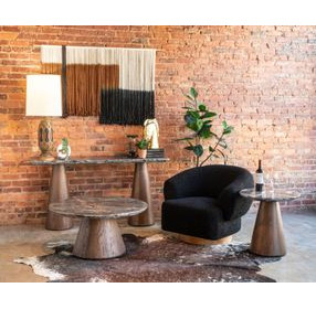 Caldera Dark Oak and Lava Marble Top Round Side Table