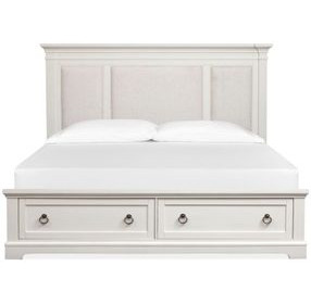 Crownfall Whisper White and Cerused Nutmeg Upholstered Storage Panel Bedroom Set
