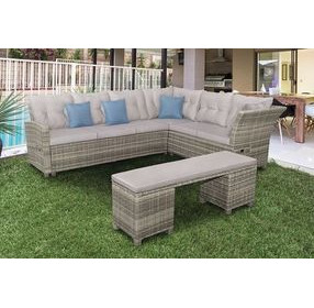 Malia Gray 5 Piece 86" Outdoor Sectional Set with Bench
