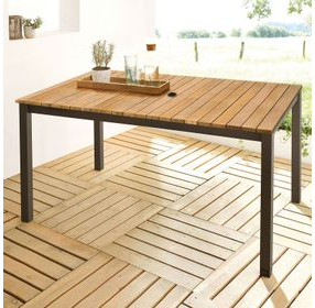 Mackay Gun Metal and Natural Teak 59" Rectangular Outdoor Dining Room Set