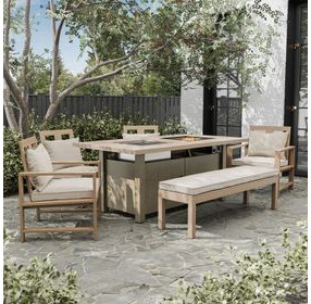 Bordeaux Natural and Beige Upholstered Outdoor Bench