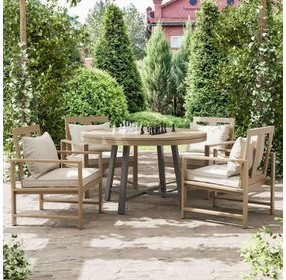 Bordeaux Natural and Beige Upholstered Outdoor Armchair Set of 2