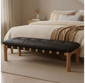 Costello Black Leather Upholstered Bed Bench
