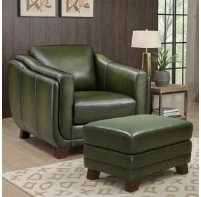 Godfrey Forrest Green Leather Upholstered Rectangular Ottoman