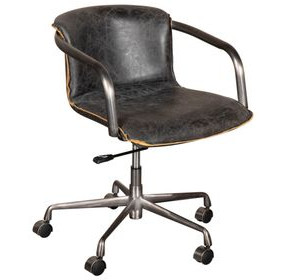 Chiavari Antique Ebony Leather Upholstered Swivel Office Chair