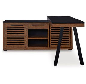 Kallari Warm Brown and Black Credenza with Desk Return
