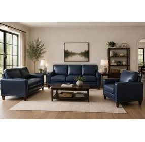 Halwyn Navy Leather Living Room Set