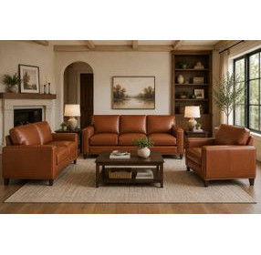 Halwyn Nutmeg Leather Living Room Set