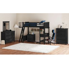 Brooklyn Charcoal Twin Storage Loft Bed with Ladder and Integrated Speaker Desk