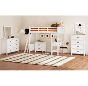 Brooklyn White Twin Storage Loft Bed with Ladder and Integrated Speaker Desk