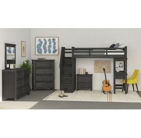 Brooklyn Charcoal Twin Storage Loft Bed with Staircase and Integrated Speaker Desk