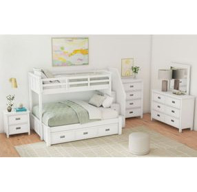 Brooklyn White Twin Over Full Storage Bunk Bed with Staircase and Trundle