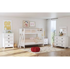 Brooklyn White Twin Over Twin Bunk Bed with Ladder