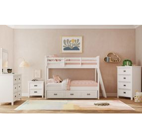 Brooklyn White Twin Over Twin Bunk Bed with Ladder and Trundle
