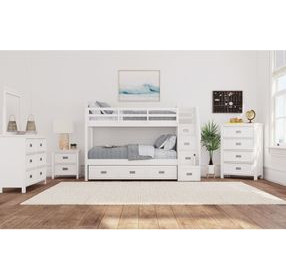 Brooklyn White Twin Over Twin Storage Bunk Bed with Staircase and Trundle