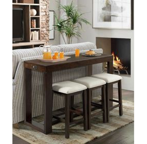 Drew Dark Taupe and Dark Walnut Upholstered 4 Piece Bar Table Set with USB Charging