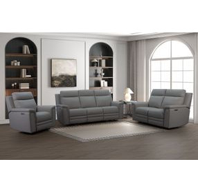 Harper Berlin Cement Leather 64" Power Reclining Loveseat with Power Lumbar and USB Charging