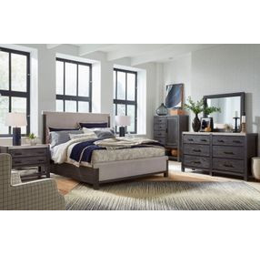 Foxrun Hollow Ravenwood Black and Elite Dove Upholstered Panel Bedroom Set