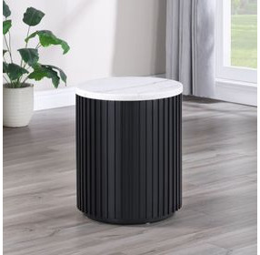 Colvin Black and White Marble Top Round End Table