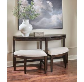 Sutton French Roast Demilune Sofa Table with Stools