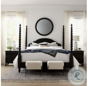 Caroline Soft Black Queen Poster Bed with USB Charging