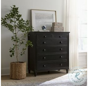Caroline Soft Black Secretary 6 Drawer Chest with USB Charging