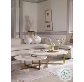 Nest White Honed Stone And Matte Brass Large Round Cocktail Table