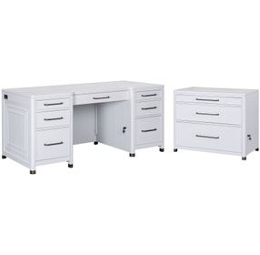 Norah Simply White 68" Executive Home Office Set with USB Charging