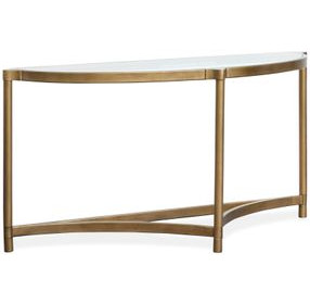 Cassidy Aged Brass and Volakas Classic Demilune Glass Top Sofa Table
