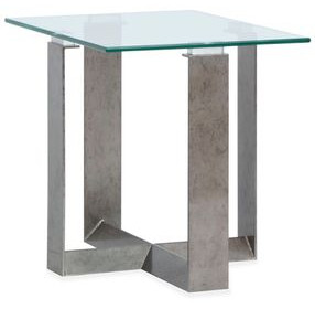 Whitehall Aged Pewter and Chrome Pucks Rectangular Glass Top End Table