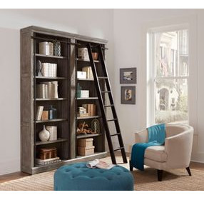 Avondale Rustic Gray 2 Tall Bookcase Wall with Ladder