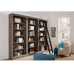 Avondale Rustic Gray 3 Tall Bookcase Wall with Ladder