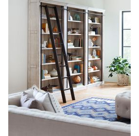 Avondale White 3 Tall Bookcase Wall with Ladder