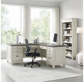 Hartford Antique White And Gray Pedestal L-Shaped Desk