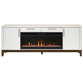 Pomona Soft White 80" TV Stand with Fireplace and LED