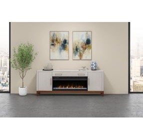 Pomona Soft White 80" TV Stand with Fireplace and LED
