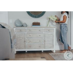 Island Haven Dapple Grey and Blanc 6 Drawer and 2 Door Dresser