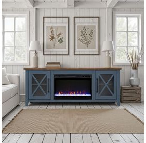 Ithaca Blue and Bourbon 66" TV Stand with Fireplace