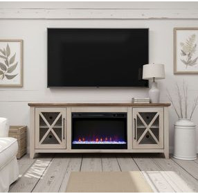 Ithaca Sandstone and Bourbon 66" TV Stand with Fireplace